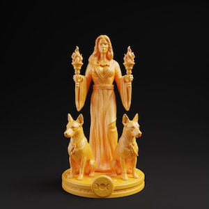 Hecate Statue | Greek Mythology Goddess, Home Mini Altar, Witch Tarot Altar Charm, Witch Decor Gifts, Hekate Pocket Altar, Witchcraft Decor Orange