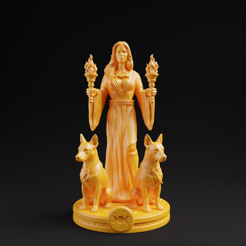 Hecate Statue | Greek Mythology Goddess, Home Mini Altar, Witch Tarot Altar Charm, Witch Decor Gifts, Hekate Pocket Altar, Witchcraft Decor Orange