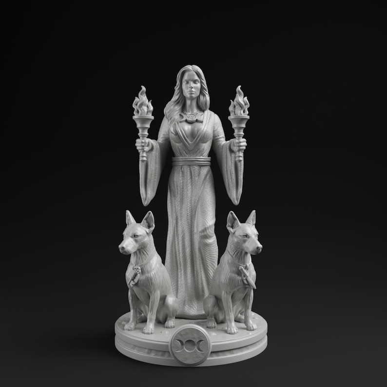 Hecate Statue | Greek Mythology Goddess, Home Mini Altar, Witch Tarot Altar Charm, Witch Decor Gifts, Hekate Pocket Altar, Witchcraft Decor Gray