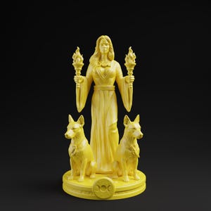 Hecate Statue | Greek Mythology Goddess, Home Mini Altar, Witch Tarot Altar Charm, Witch Decor Gifts, Hekate Pocket Altar, Witchcraft Decor Yellow