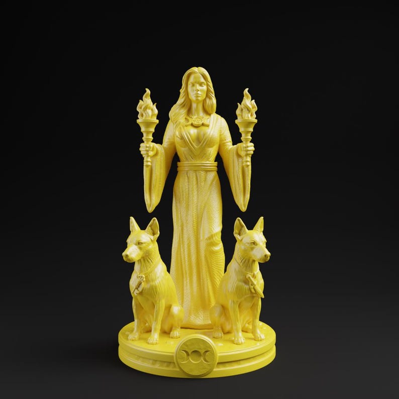 Hecate Statue | Greek Mythology Goddess, Home Mini Altar, Witch Tarot Altar Charm, Witch Decor Gifts, Hekate Pocket Altar, Witchcraft Decor Yellow