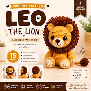 Lejonet Lejonet Amigurumi Virkmönster PDF, Nybörjarvänlig Fotohandledning