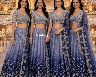 Lehenga Choli: Bordado de lentejuelas Zari, traje indio hecho a medida