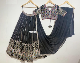 Black Lehenga Choli: Indian Wedding Outfit, Sequins Embroidery