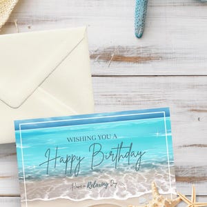 Alles Gute zum Geburtstag Ozean und Strand Themed Ästhetische Postkarte