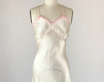 Vintage 1940s CC41 Step In Sheer Satin Onesie Rayon Dress Slip Gown 1930s Lingerie 1940s Bias Slip Pink Floral Slipdress Dress Jumpsuit