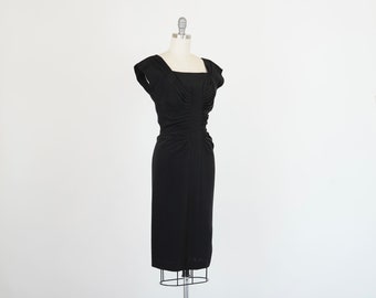 Vintage 1950s Designer Dress Dorothy O'Hara Dress Black Wiggle Dress LBD Draped Dress Cocktail Dress Little Black Dress