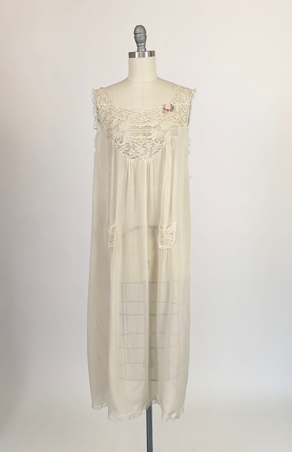 Vintage 1920s Gown Normandy Lace 1920s Silk Gown … - image 4