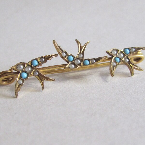 Victorian Swallow Pin - Gorgeous Antique Brooch with a Trio of Birds - Sentimental Jewelry