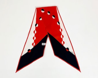 Vintage VERA Scarf Long Mod Scarf 1960s 1970s Designer Scarf Handkerchief Red White Black