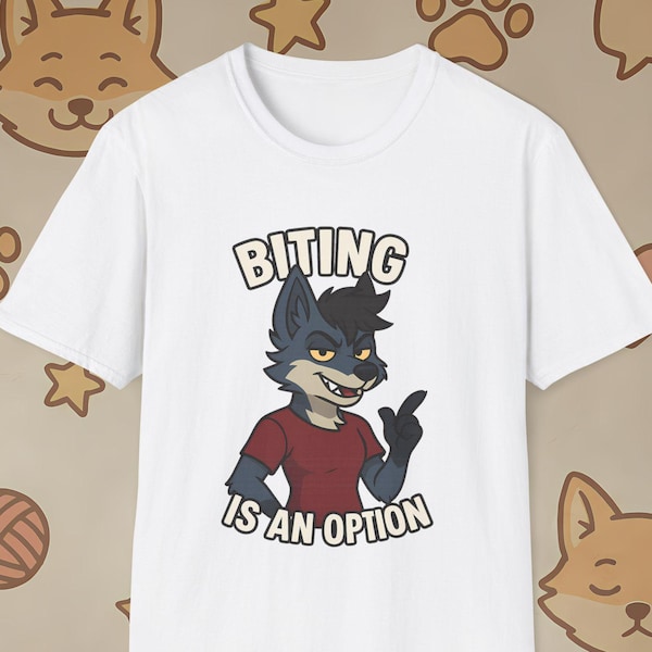 Pelzigen Wolf Shirt | Anthro Grafik Tee | Schnarrige Spruch Design | Unisex Geschenk | Beißen ist eine Option