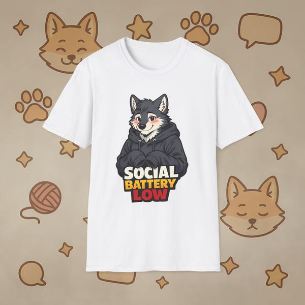 Schüchterner Anthro Wolf Pelz Shirt | Gemütliches introvertiertes Hunde Cartoon T-Shirt
