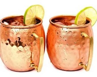 Stylish set o 2 BIG COPPER MUGS with handle