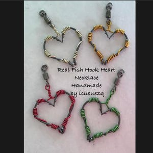 Handmade Wire Wrapped Fish Hook Heart Necklace - Choice of Wire Color