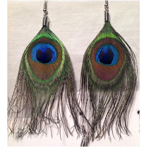 Handmade Peacock Feather Earrings: Boho Plume Jewelry