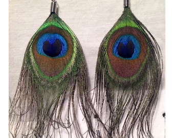 Handmade Peacock Feather Earrings: Boho Plume Jewelry