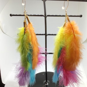 Handmade Colorful Feather Earrings: Long Boho Festival Jewelry
