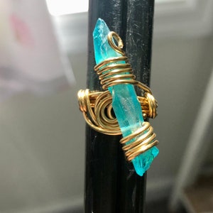 Quartz Crystal Ring/Wire Wrapped Quartz Crystal Ring Wire Wrapped Stone Ring Crystal Healing Energy Meditation/spiritual  US Size 6.25