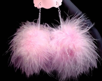 Marabou Feather Pom Pom Earrings: Fluffy Loop Statement Jewelry