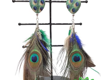 Handmade Peacock Feather Earrings: Long Boho Style, Sustainably Sourced