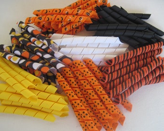 100 pieces heat sealed korker ribbon/print dots & solid colors/ FALL/HALLOWEEN