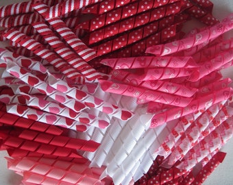 100 pieces heat sealed korker ribbon/print dots & solid colors/ VALENTINE