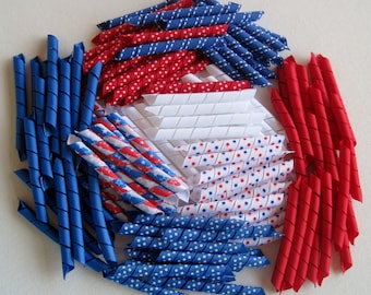 100 pieces heat sealed korker ribbon/print dots & solid colors/ FOUR OF JULY