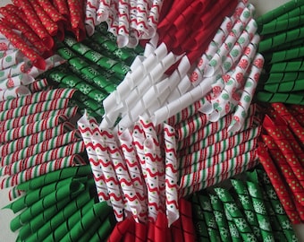 100 pieces heat sealed korker ribbon/print & solid colors/ CHRISTMAS