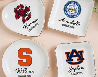 Custom Graduation Gift for Her, Personalized Graduation Jewelry Dish, University Logo Trinket Ring Dish, Class of 2025 College Graduation