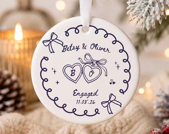 Individuell gestalteter Verlobungsschmuck, personalisiertes Keramikgeschenk für Paare, Verlobungsgeschenk für Sie, Geschenk für die Braut, Hochzeitserinnerungsstück für Frischvermählte