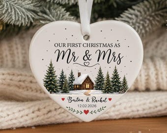 Personalized Newlywed Christmas Ornament, First Christmas Married Keepsake, Custom Couple Ornament with Names, Xmas Gift, Holiday Decor