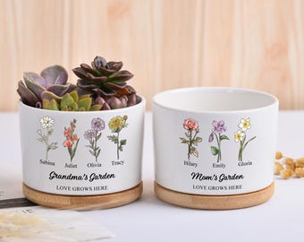 Mini cache-pot de fleur de naissance personnalisé, cache-pot de jardin de grand-mère personnalisé, cadeau fête des mères, cadeau maman de sa fille, cadeau jardinière grand-mère