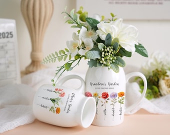 Vaso de flores personalizado para jardim da avó, presente personalizado para o dia das mães, presente para avó, vaso de flores de nascimento para mãe, vaso de cerâmica com nome da família