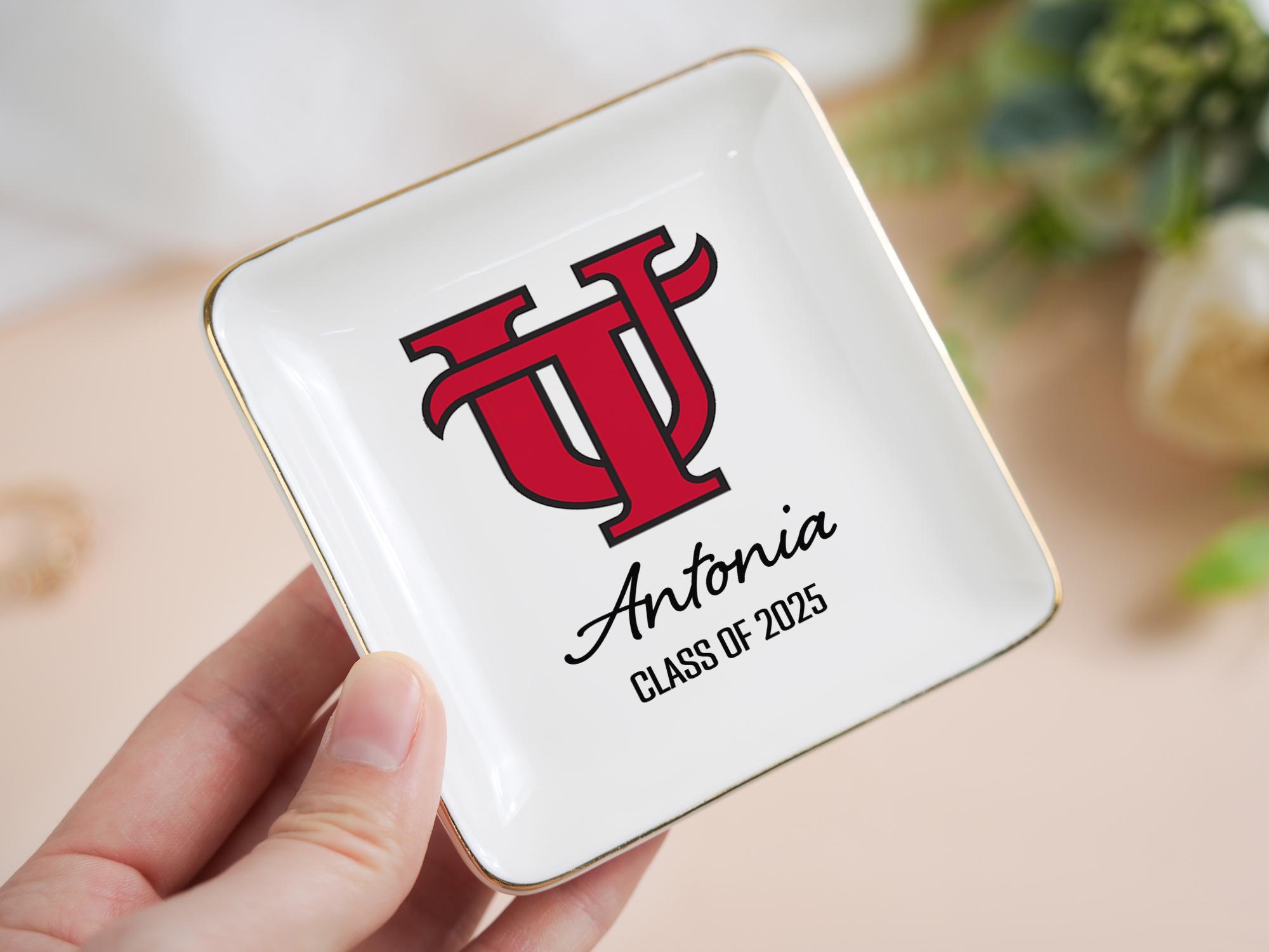 Personalized University Logo Ring Dish - Custom Ceramic Jewelry Tray Graduation Gift For 2026