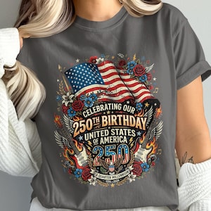 USA 250th Birthday T-Shirts, Quarter Millennium 1776-2026 Patriotic Tee, American Flag Eagle Guitar, US Independence Day Top
