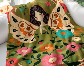 Änglalik blommig fleecefilt, nyckfull barnrumsdekoration