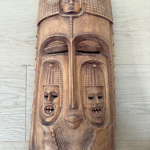 Vintage African Mask • 1970s Hand Carved Wood • 25x13 Tribal Wall Art • Statement Decor • Ethnographic Collection