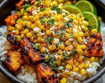 LA MEJOR RECETA: Tazón de arroz con pollo y maíz / Preparación fácil de cenas / Cena rápida y saludable / Receta imprimible en PDF / Descarga instantánea
