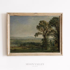 Antique Landscape Digital Printable | Rolling Hills and Trees Wall Art | Peaceful Country Scene Download | Earthy Vintage Decor