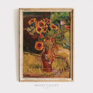 Impresión floral de Chaim Soutine / Decoración de pared bohemia vintage, descarga de arte floral expresionista, póster descargable de jarrón llamativo, arte imprimible