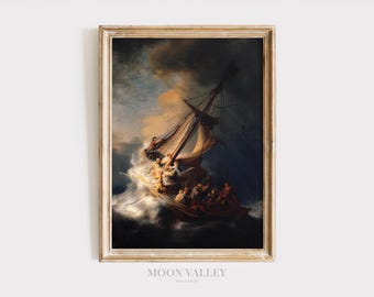 Rembrandt Storm on the Sea Art Print | Dramatic Baroque Boat Painting (Digital Download)