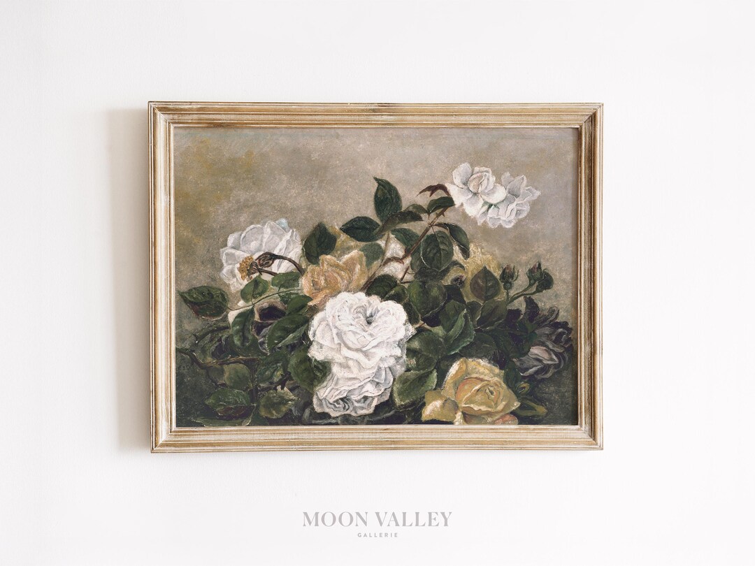 Vintage Rose Still Life Art Print | Antique Floral Painting (digital ...