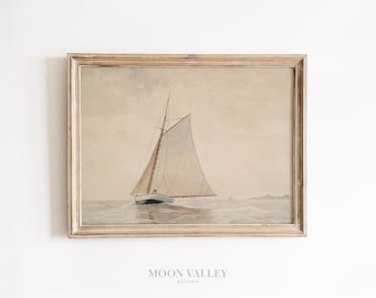 Sailboat Watercolor Print | Vintage Coastal Nautical Art (Digital Download)