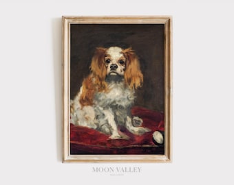 Cavalier King Charles Spaniel Painting | Vintage Dog Wall Art (Digital Download)