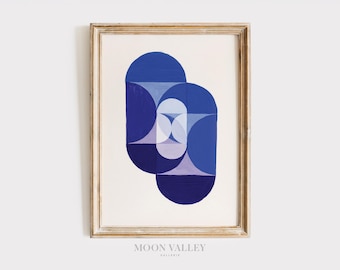 Lámina artística geométrica minimalista azul / Decoración moderna de mediados de siglo (descarga digital)