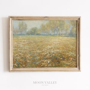 Wildflower Meadow Landscape Printable | Golden Field Wall Art Download | Summer Flowers Soft Nature Painting | Romantic Floral Digital Decor
