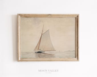 Żaglówka, akwarela | Minimalistyczna sztuka morska (do pobrania w wersji cyfrowej)