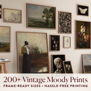 200 Vintage Moody Gallery Wall Set | Dark Academia Prints, Rustic French Country Decor, Floral Oil Paintings, Landscape Printable Art Bundle