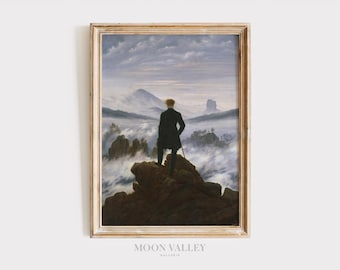 Friedrich's Wanderer in the Fog Print | Vintage Mountain Art (Digital Download)