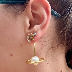 Large Saturn Earring Jackets – Lightweight Statement Wire Wrapped Planet Earrings with Free Mystery Studs